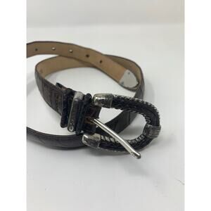 Vtg Brown Leather BRIGHTON Distressed Croc Embossed Braided Belt Women's M